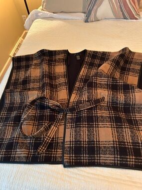 RACHEL Rachel Roy Plaid Cape Vest in Brown and Black